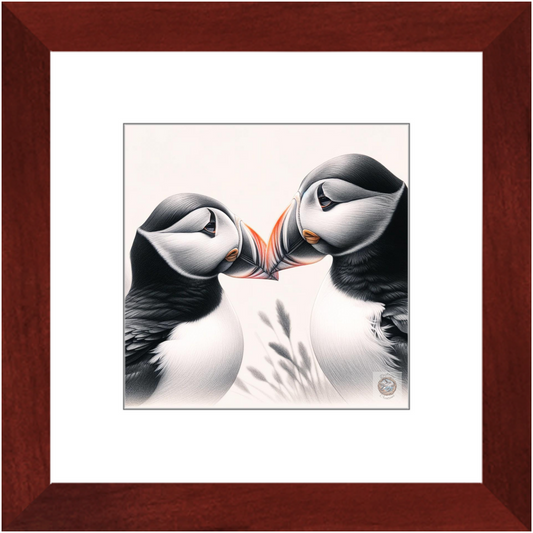 Puffin Pair: A Beak-to-Beak Encounter Framed Print