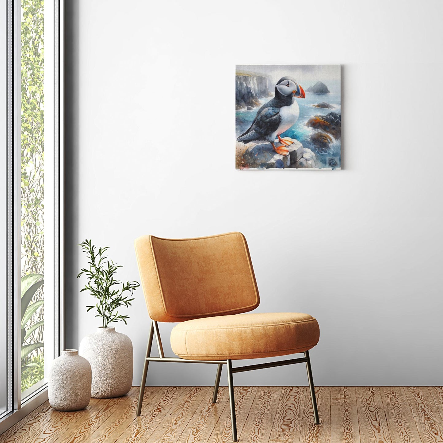 Puffin Profile with Coastal Charm Canvas Wrap