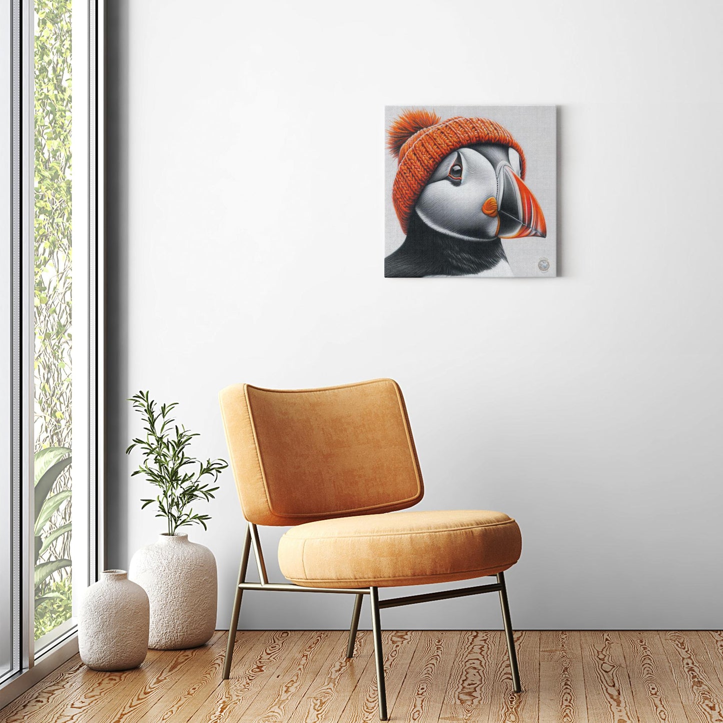 Fiery Flight: Puffin with a Touch of Warmth Canvas Wrap