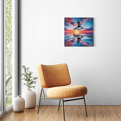 Twilight Flight: Puffin Over Water Canvas Wrap