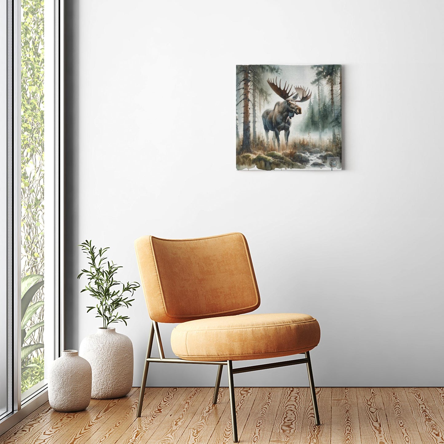 Misty Highlands: Newfoundland Moose Canvas Wrap