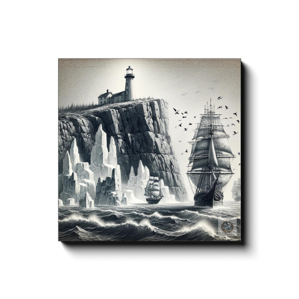 Voyage of Discovery: Tall Ship by Newfoundland's Lighthouse Canvas Wrap