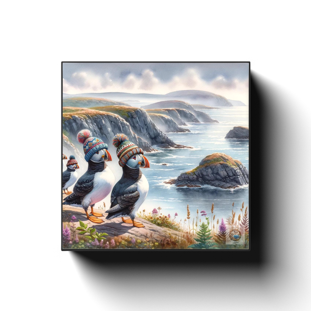 Puffins with Personality - Newfoundland Coastal Companions Canvas Wrap