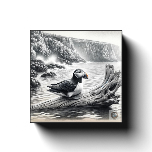 Coastal Contemplation: Puffin on Newfoundland Shore Canvas Wrap