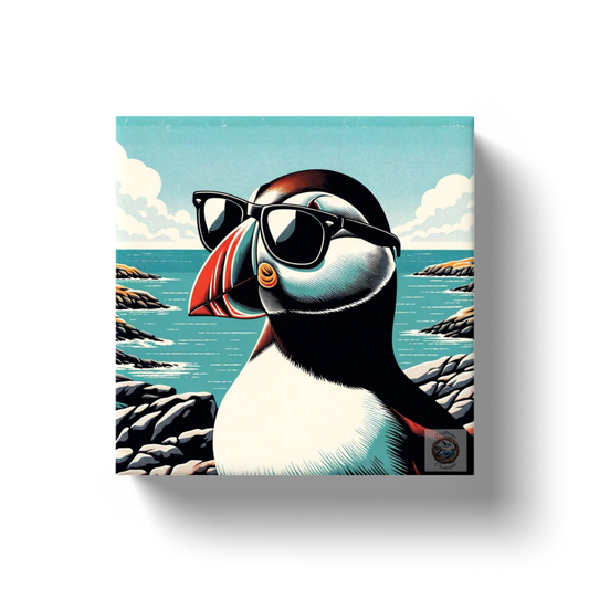 Seaside Spectator: Puffin with Glasses Canvas Wrap