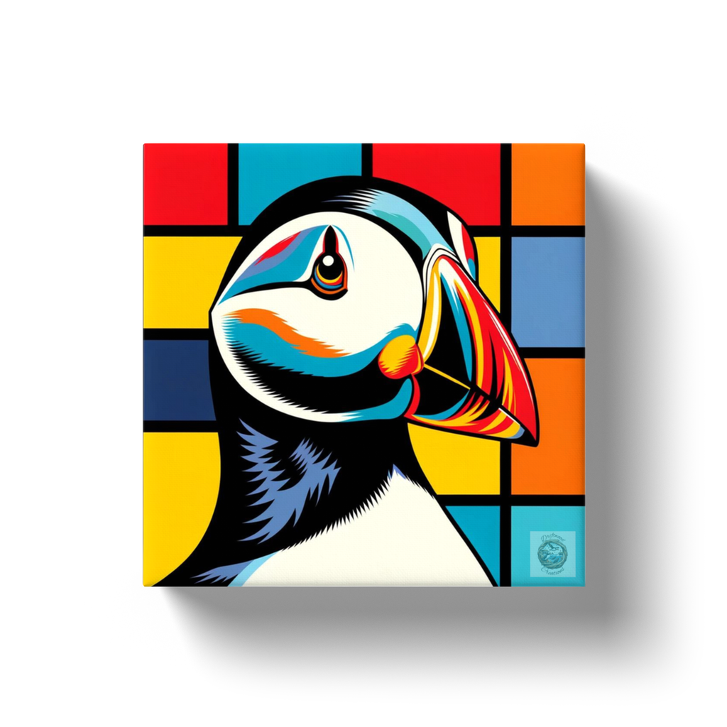 Newfoundland Mosaic: Puffin's Kaleidoscope Canvas Wrap