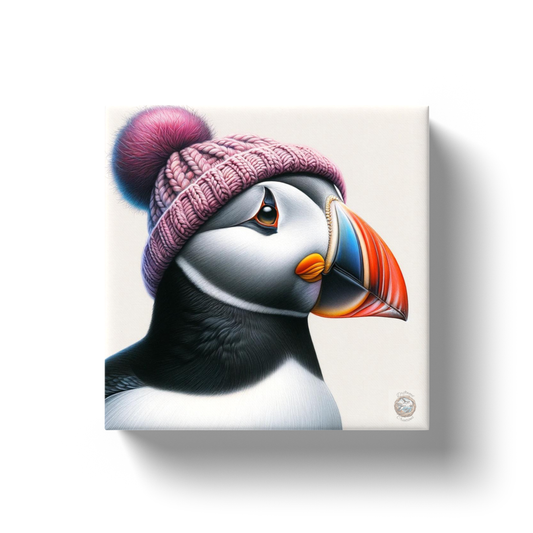 Plum Puffin: Winter's Quirky Aviator Canvas Wrap