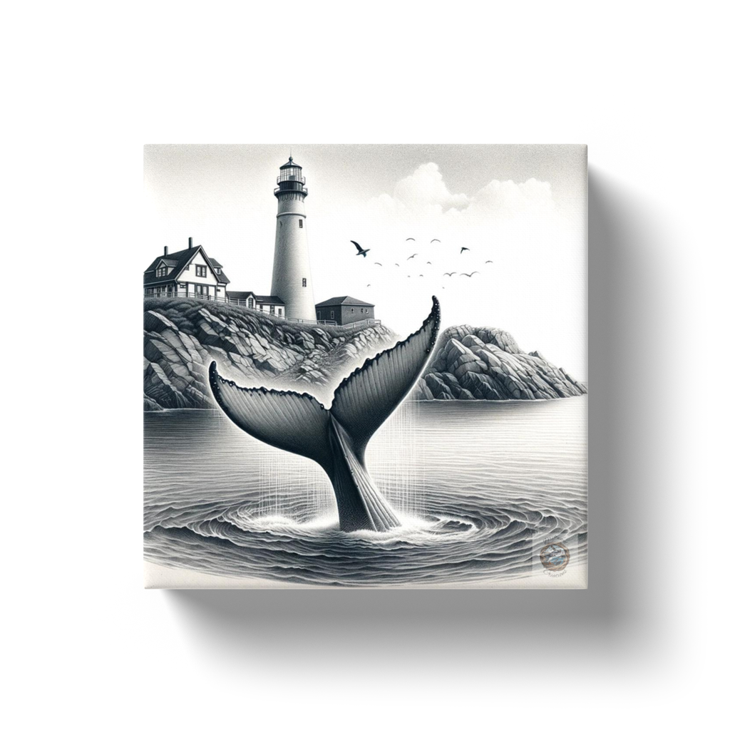 Whale's Greeting: Tail by a Newfoundland Lighthouse Canvas Wrap