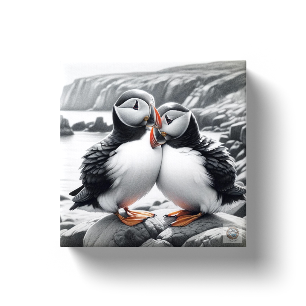 Newfoundland's Embrace: Puffin Pair on the Coastal Rocks Canvas Wrap