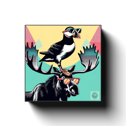 Ride Together: Puffin-Moose Duo Canvas Wrap