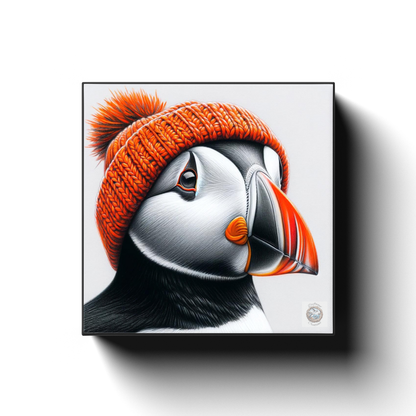 Fiery Flight: Puffin with a Touch of Warmth Canvas Wrap