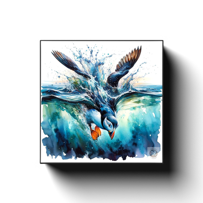 Emerald Plunge - Puffin's Dive into the Depths Canvas Wrap