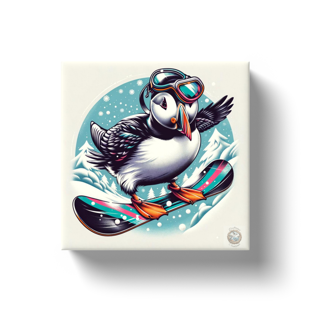 Winter Whimsy: Snowboarding Puffin Canvas Wrap