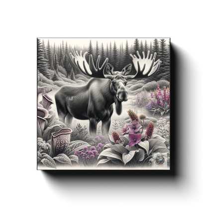 Moose Amongst the Lupins: Newfoundland's Natural Tapestry Canvas Wrap