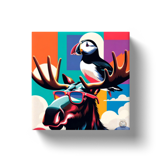 Skyward Companions: Moose and Puffin Canvas Wrap