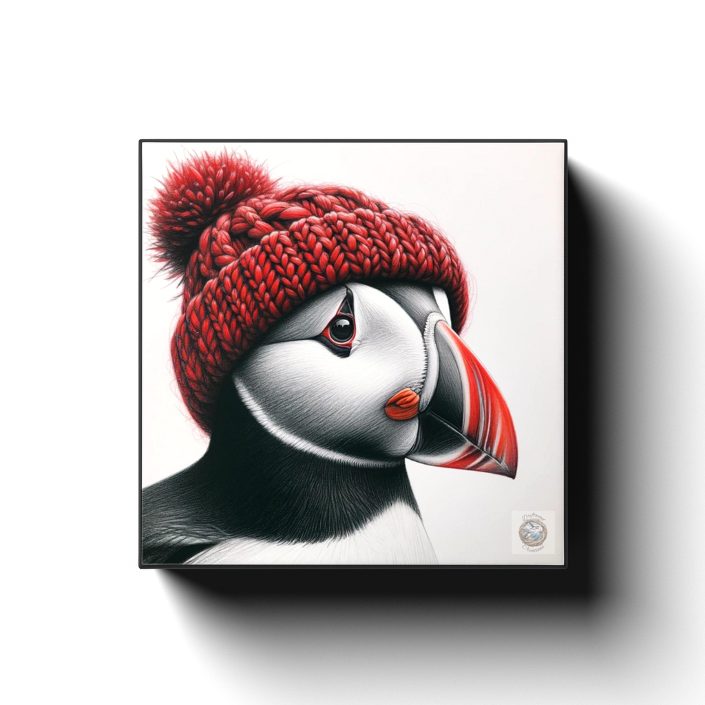 Crimson Comfort: Puffin in a Red Hat on the Newfoundland Coast Canvas Wrap