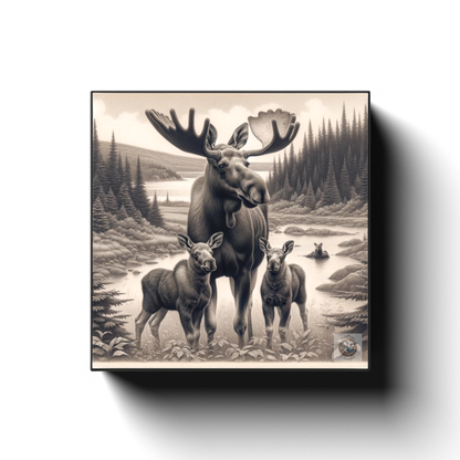 Newfound Family: Moose and Calves in the Provincial Wilderness Canvas Wrap