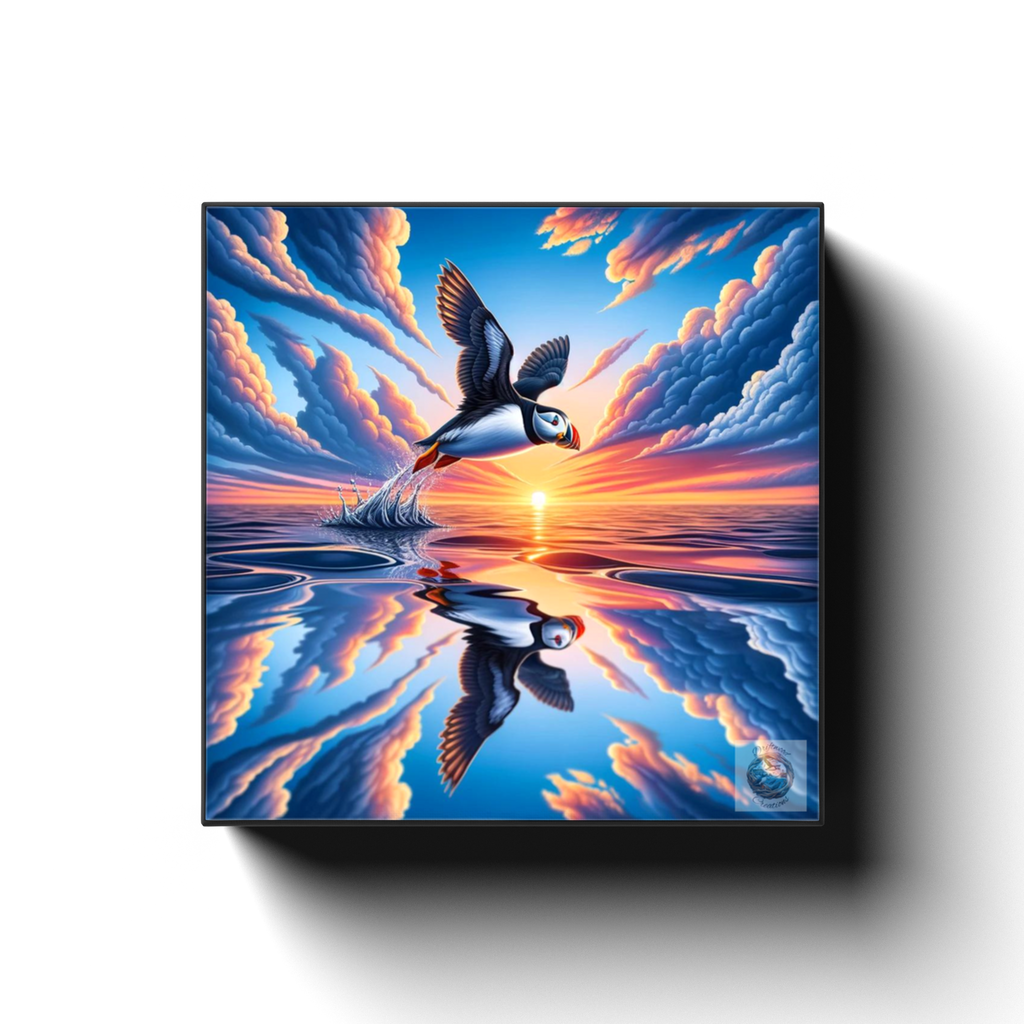 Sunset Skimmer: Puffin at Dusk Canvas Wrap