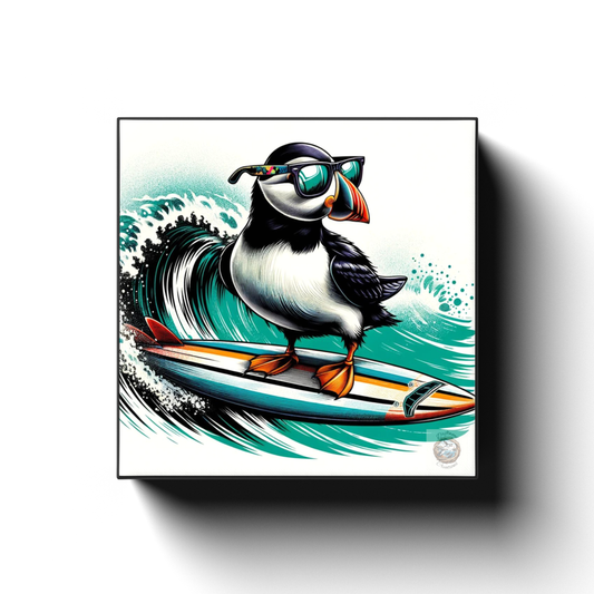 Surf's Up: Puffin on the Waves Canvas Wrap