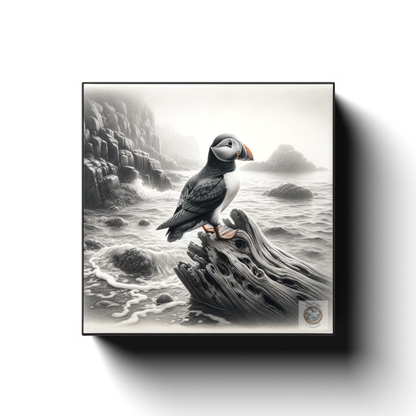 Marine Perch: Puffin on Driftwood in Newfoundland Canvas Wrap