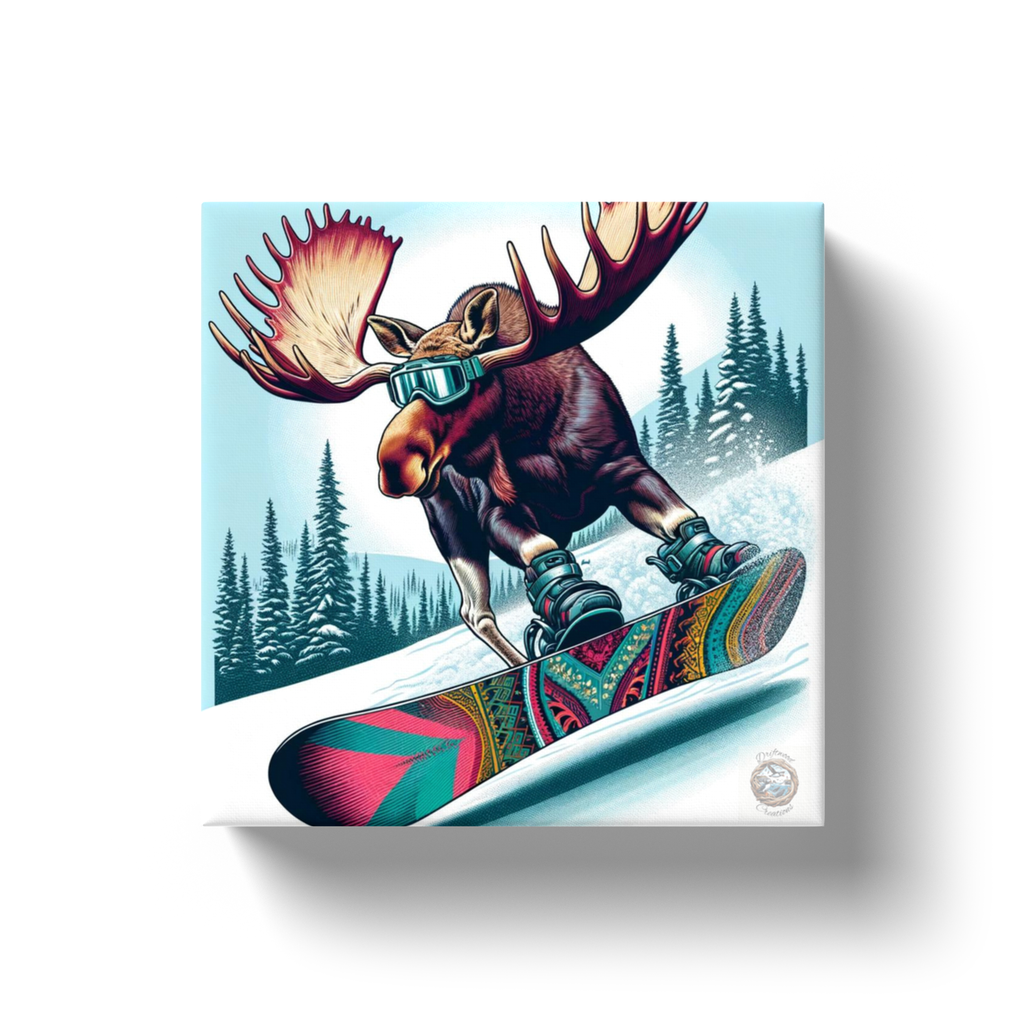 Mountain Maverick: Snowboarding Moose Canvas Wrap