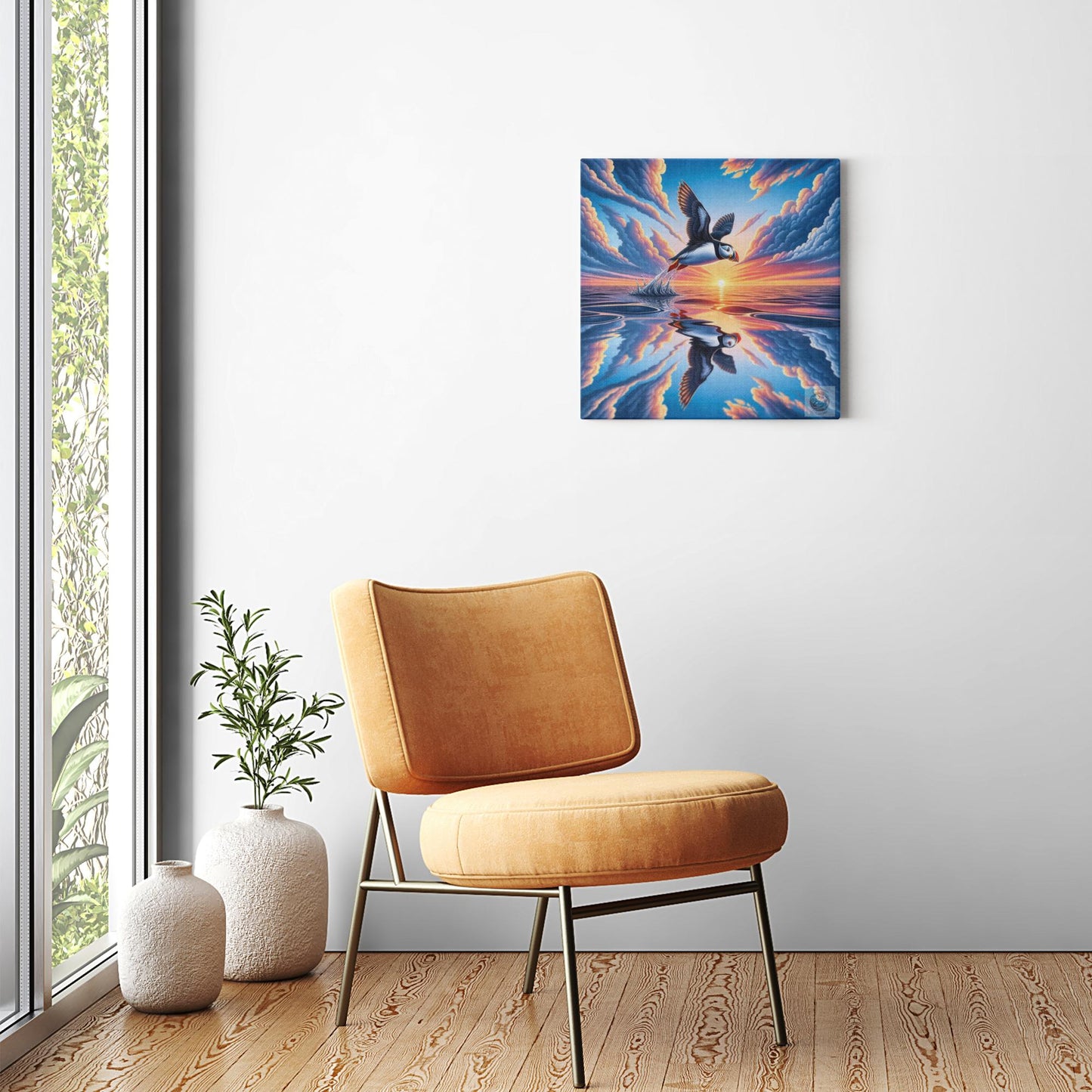 Sunset Skimmer: Puffin at Dusk Canvas Wrap