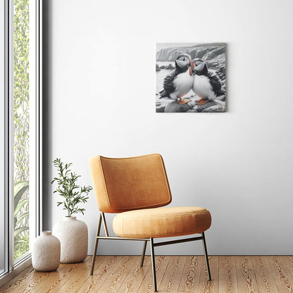 Newfoundland's Embrace: Puffin Pair on the Coastal Rocks Canvas Wrap