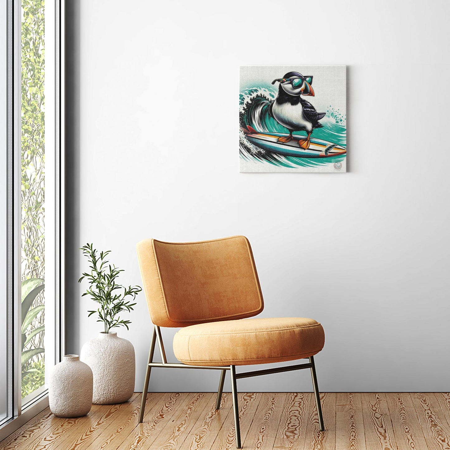 Surf's Up: Puffin on the Waves Canvas Wrap