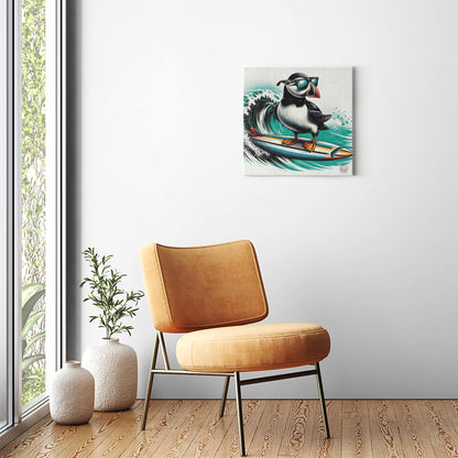 Surf's Up: Puffin on the Waves Canvas Wrap